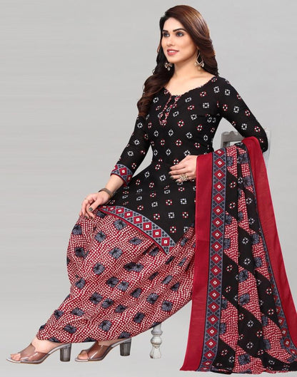 Black Printed Cotton Unstitched Salwar Suit Material