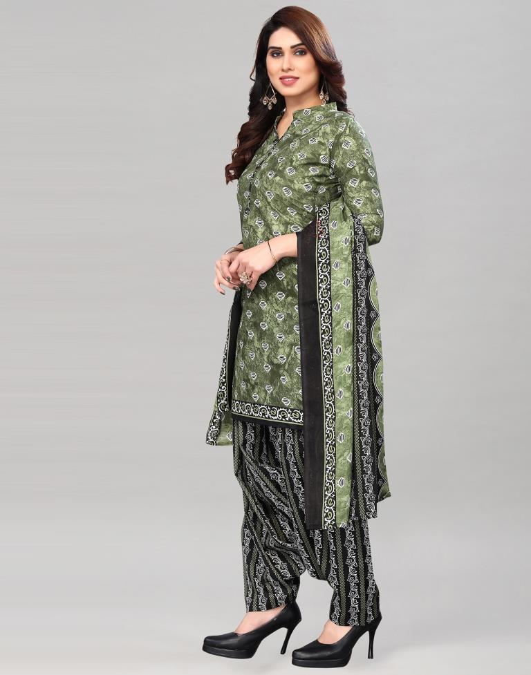 Mehndi Green Printed Cotton Unstitched Salwar Suit Material