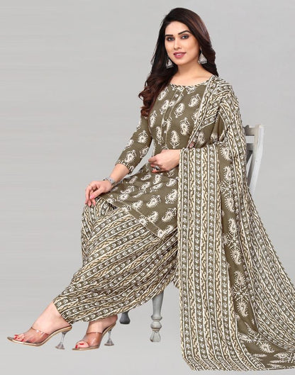 Light Stone Grey Printed Cotton Unstitched Salwar Suit Material