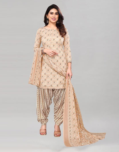 Light Beige Printed Cotton Unstitched Salwar Suit Material