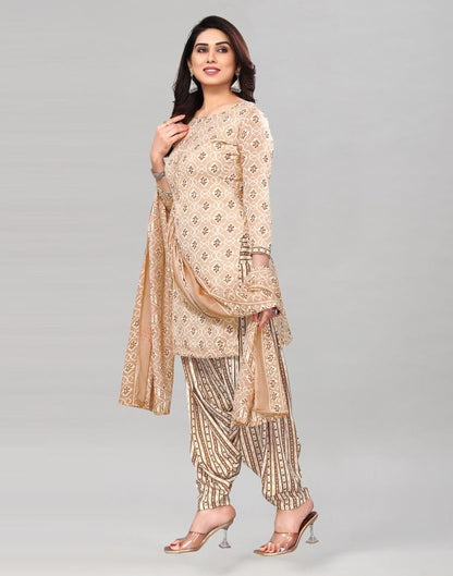 Light Beige Printed Cotton Unstitched Salwar Suit Material