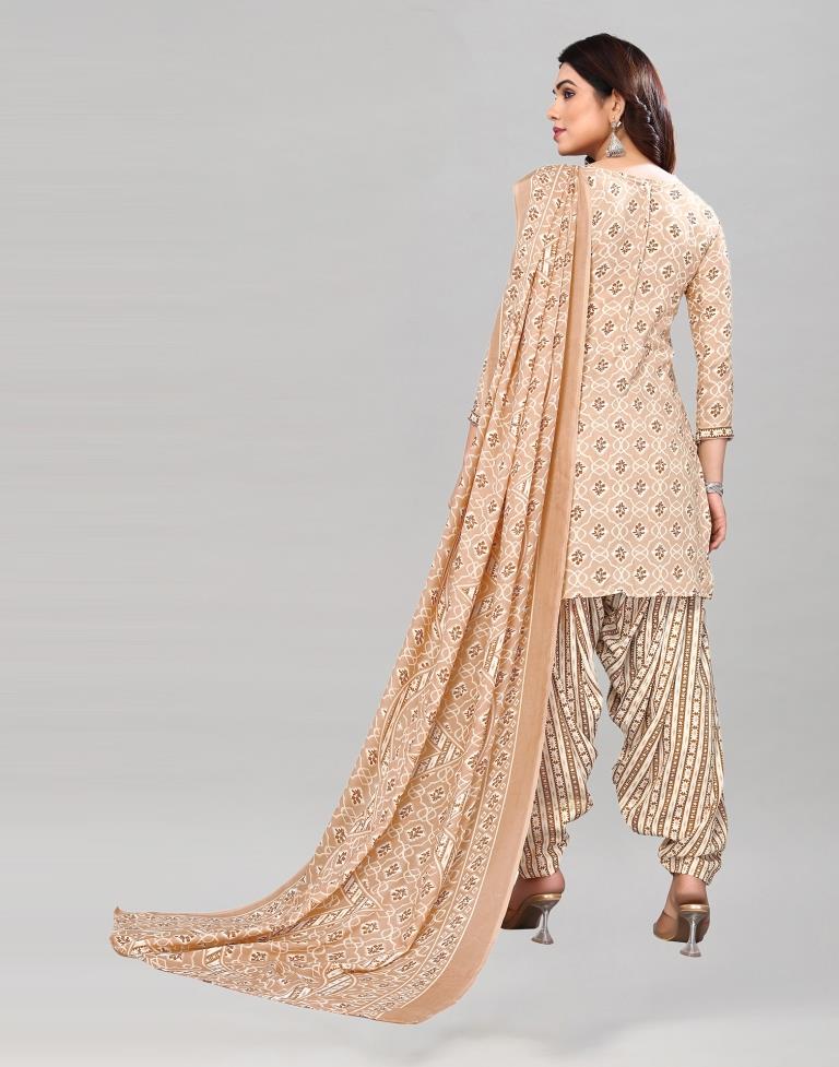 Light Beige Printed Cotton Unstitched Salwar Suit Material