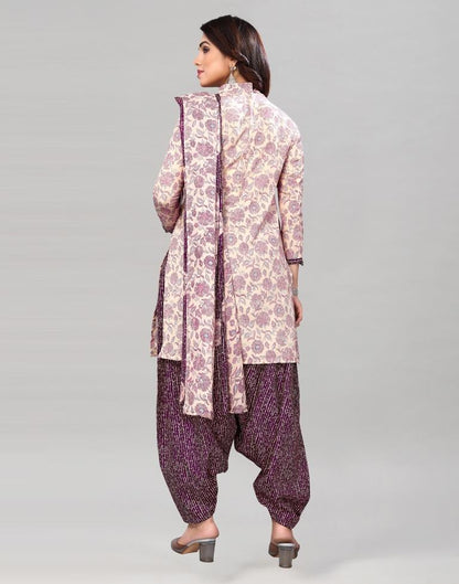 Off White Printed Cotton Unstitched Salwar Suit Material