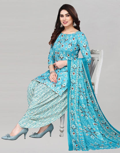 Light Blue Printed Cotton Unstitched Salwar Suit Material