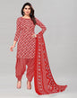 Red Printed Cotton Unstitched Salwar Suit Material