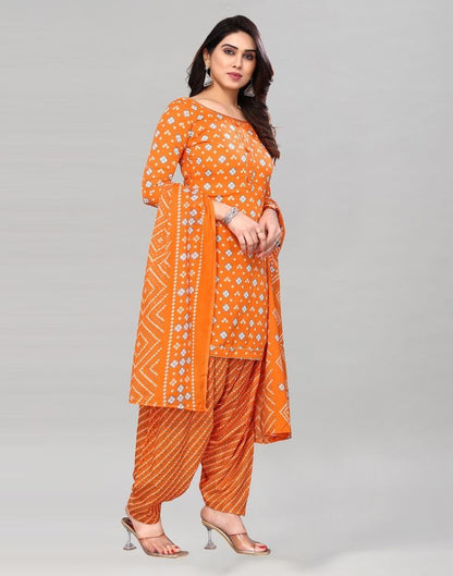 Orange Printed Cotton Unstitched Salwar Suit Material
