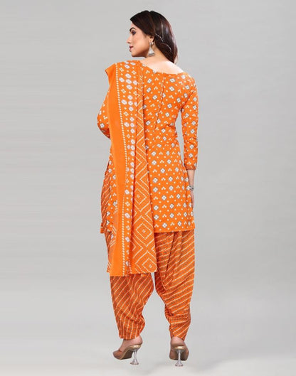 Orange Printed Cotton Unstitched Salwar Suit Material