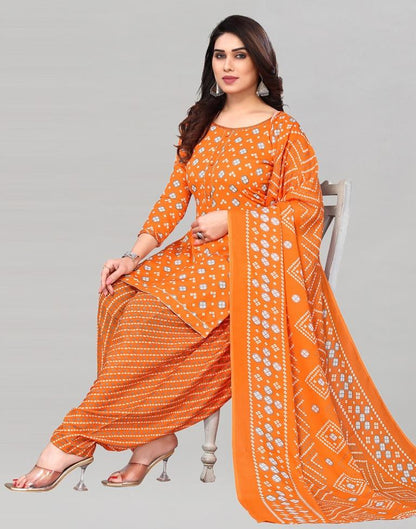Orange Printed Cotton Unstitched Salwar Suit Material