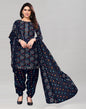 Dark Blue Printed Cotton Unstitched Salwar Suit Material