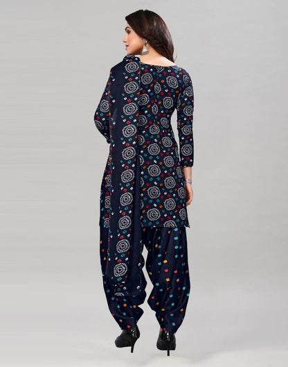 Dark Blue Printed Cotton Unstitched Salwar Suit Material