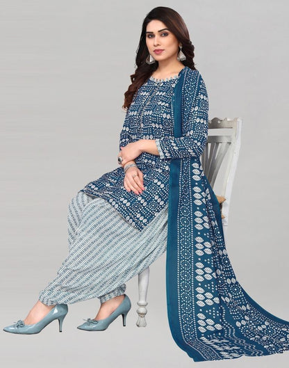 Blue Printed Cotton Unstitched Salwar Suit Material