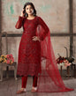 Maroon Plain Net Unstitched Salwar Suit Material