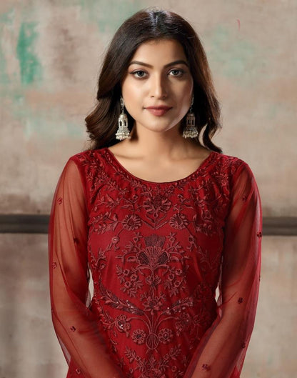 Maroon Plain Net Unstitched Salwar Suit Material