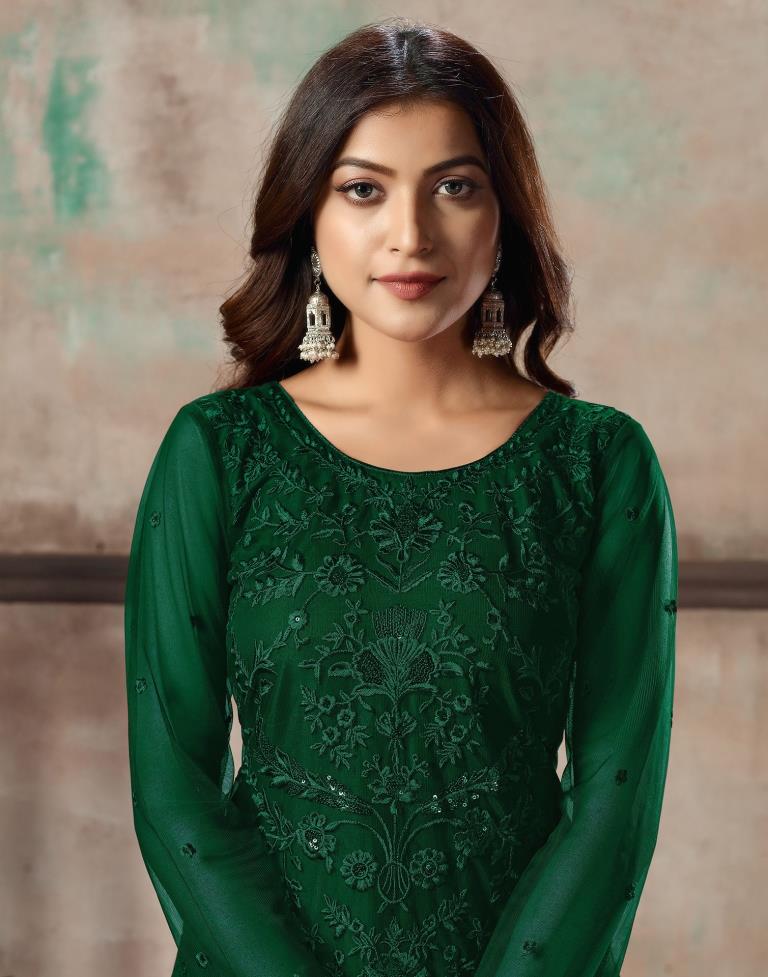 Green Plain Net Unstitched Salwar Suit Material