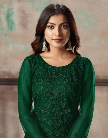 Green Plain Net Unstitched Salwar Suit Material