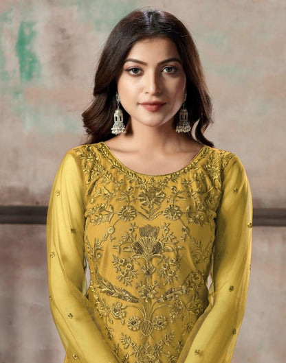 Yellow Plain Net Unstitched Salwar Suit Material