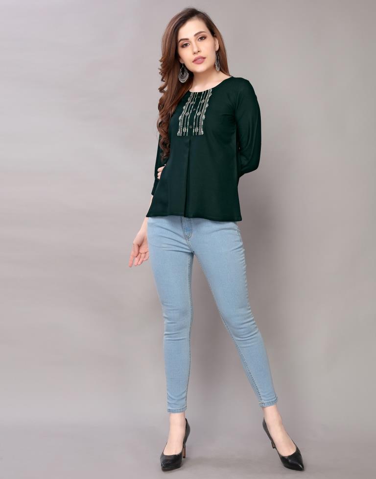 Bottle Green Embroidered Top | Sudathi