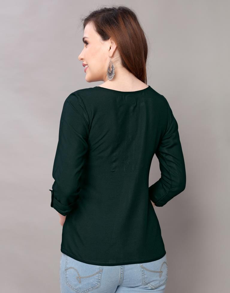 Bottle Green Embroidered Top | Sudathi