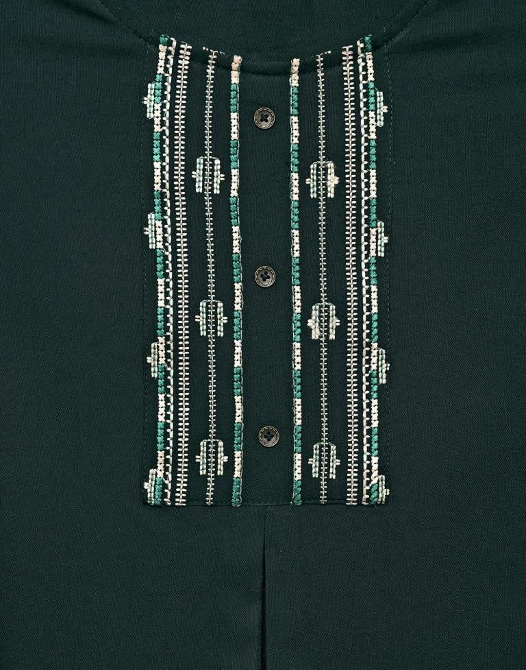 Bottle Green Embroidered Top | Sudathi