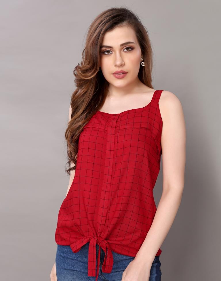 Glistening  Red Coloured Printed Rayon Tops | Sudathi