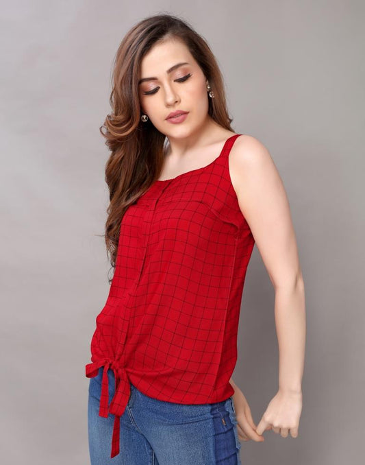 Glistening  Red Coloured Printed Rayon Tops | Sudathi