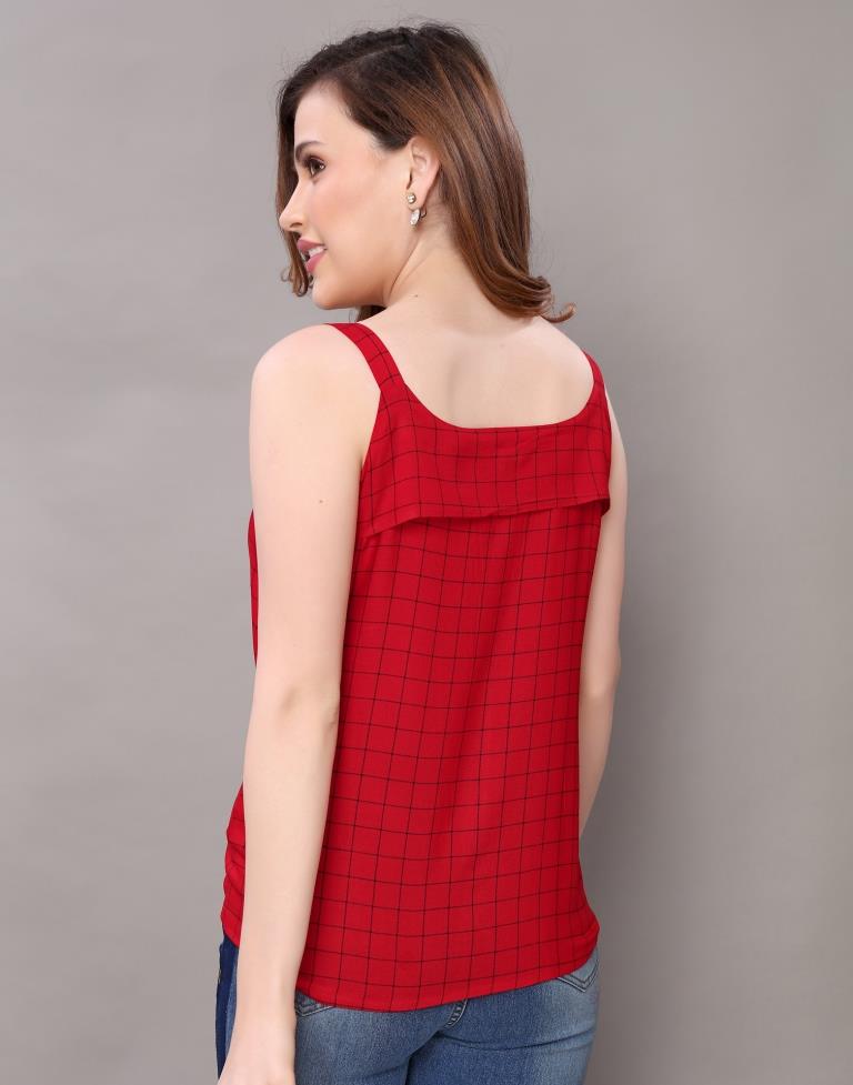 Glistening  Red Coloured Printed Rayon Tops | Sudathi