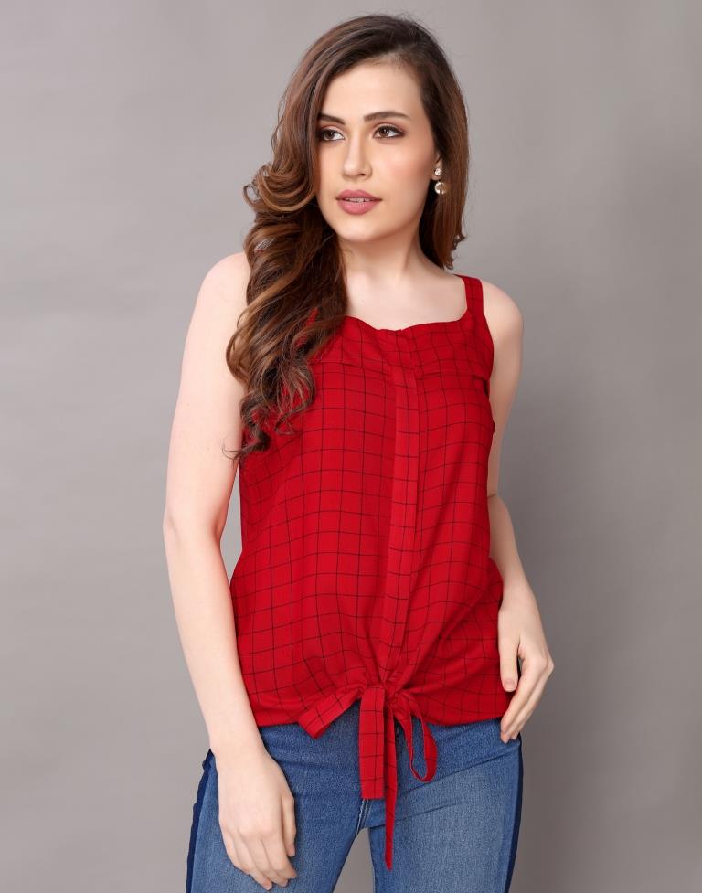 Glistening  Red Coloured Printed Rayon Tops | Sudathi