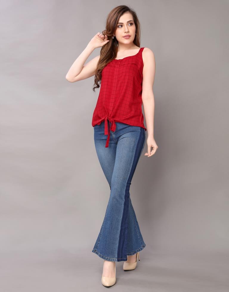 Glistening  Red Coloured Printed Rayon Tops | Sudathi