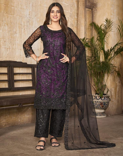 Black Plain Net Unstitched Salwar Suit Material