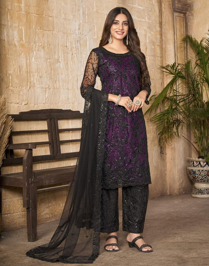 Black Plain Net Unstitched Salwar Suit Material