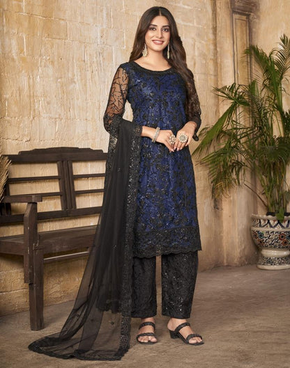 Black Plain Net Unstitched Salwar Suit Material