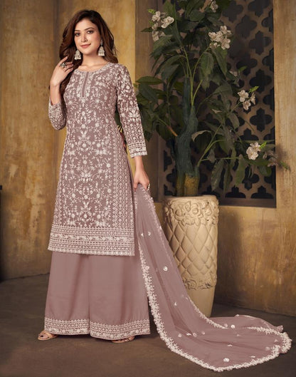 Light Brown Plain Net Semi Stitched Salwar Suit Material