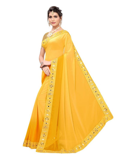 Yellow Coloured Georgette Plain Saree | Leemboodi