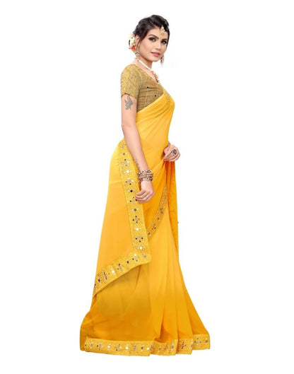 Yellow Coloured Georgette Plain Saree | Leemboodi