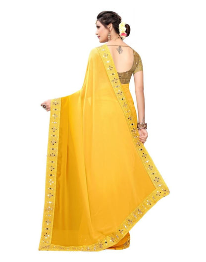 Yellow Coloured Georgette Plain Saree | Leemboodi