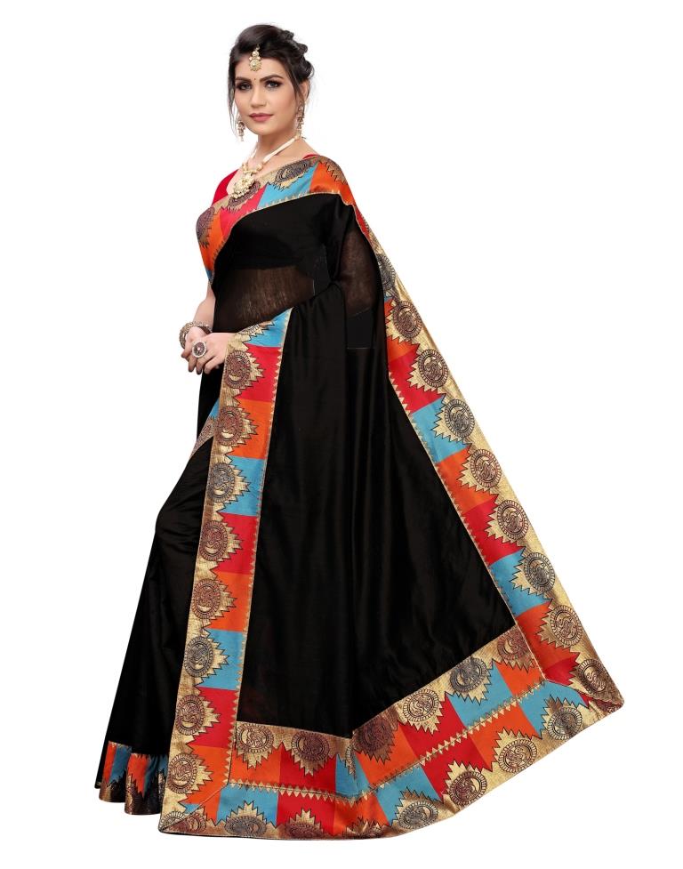 Black Coloured Chanderi Plain Saree | Leemboodi