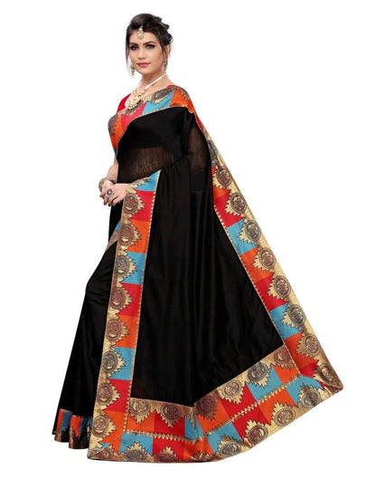 Black Coloured Chanderi Plain Saree | Leemboodi