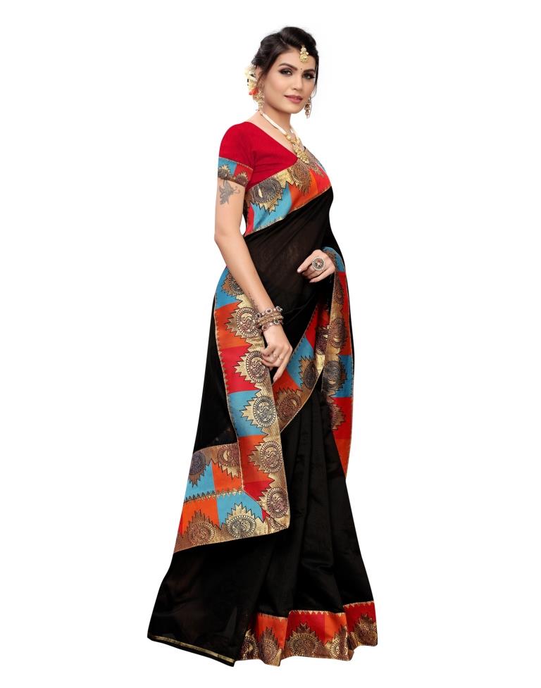 Black Coloured Chanderi Plain Saree | Leemboodi