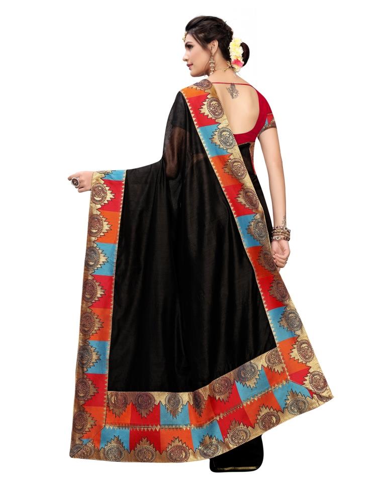 Black Coloured Chanderi Plain Saree | Leemboodi