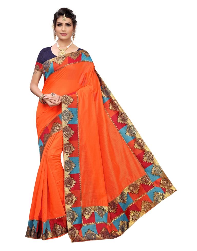 Orange Coloured Chanderi Plain Saree | Leemboodi