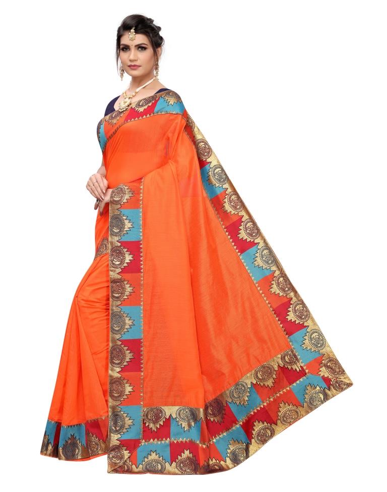 Orange Coloured Chanderi Plain Saree | Leemboodi