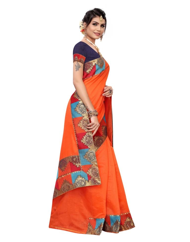 Orange Coloured Chanderi Plain Saree | Leemboodi