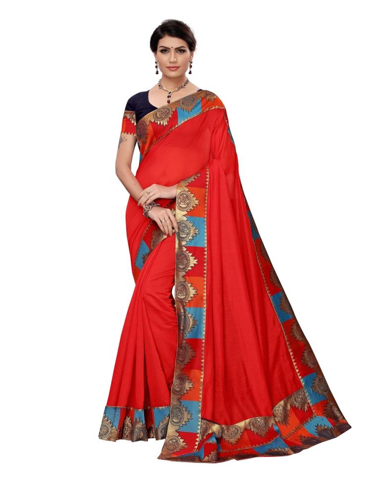 Red Coloured Chanderi Plain Saree | Leemboodi