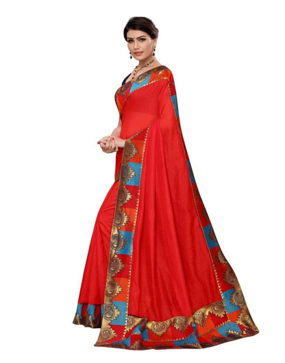 Red Coloured Chanderi Plain Saree | Leemboodi