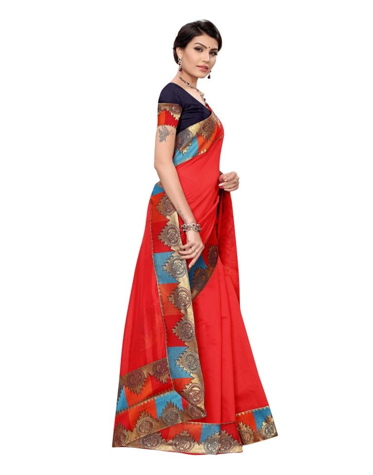 Red Coloured Chanderi Plain Saree | Leemboodi