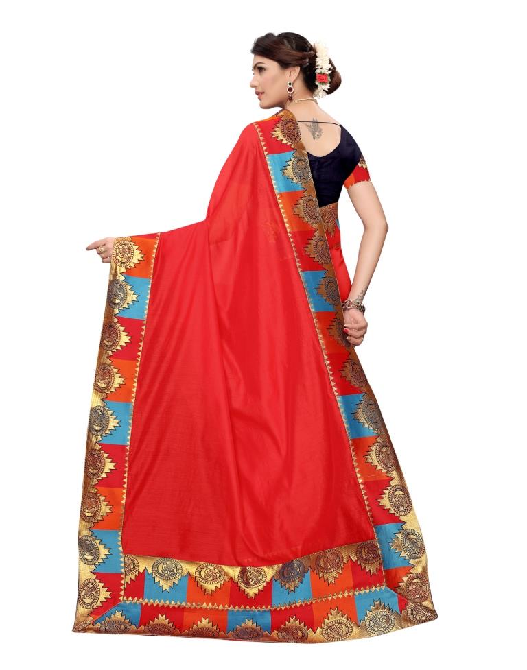 Red Coloured Chanderi Plain Saree | Leemboodi