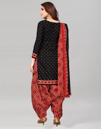 Black Printed Cotton Unstitched Salwar Suit Material