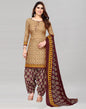 Light Brown Printed Cotton Unstitched Salwar Suit Material