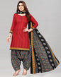 Red Printed Cotton Unstitched Salwar Suit Material