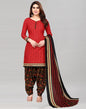 Red Printed Cotton Unstitched Salwar Suit Material